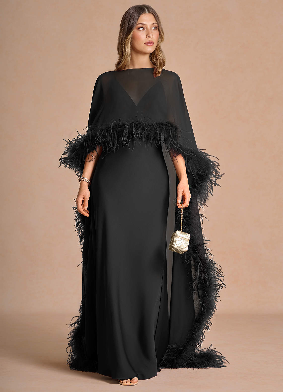 Samara Sheath Feather-Trim Satin Chiffon Wedding Guest Dress in Wine