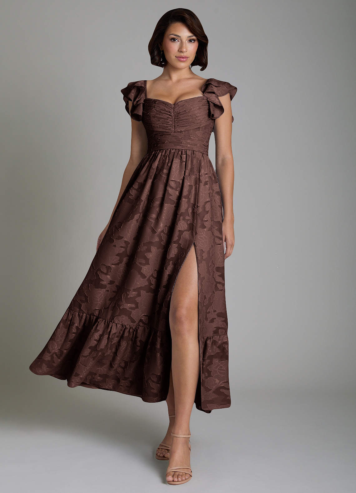 Anaya A-Line V-Neck Floral Burnout Bridesmaid Dress in Ganache