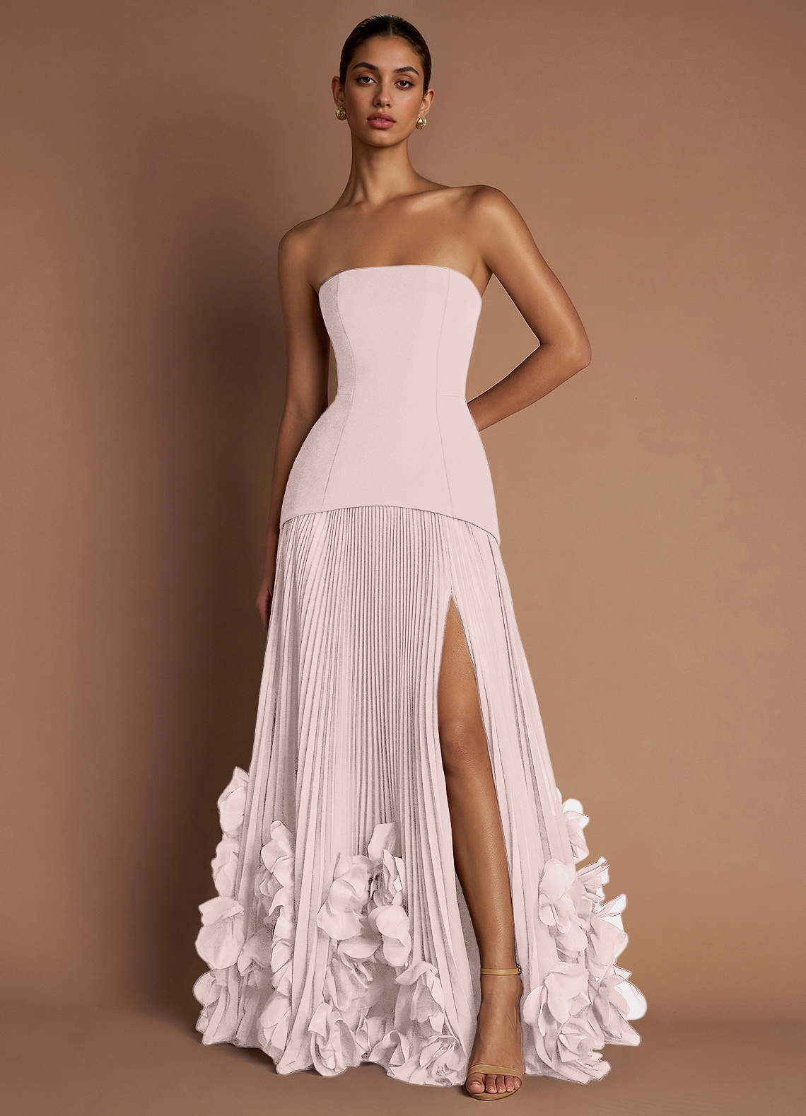 Marnie A-Line Corset Crepe Chiffon Evening Dress in Blushing Pink