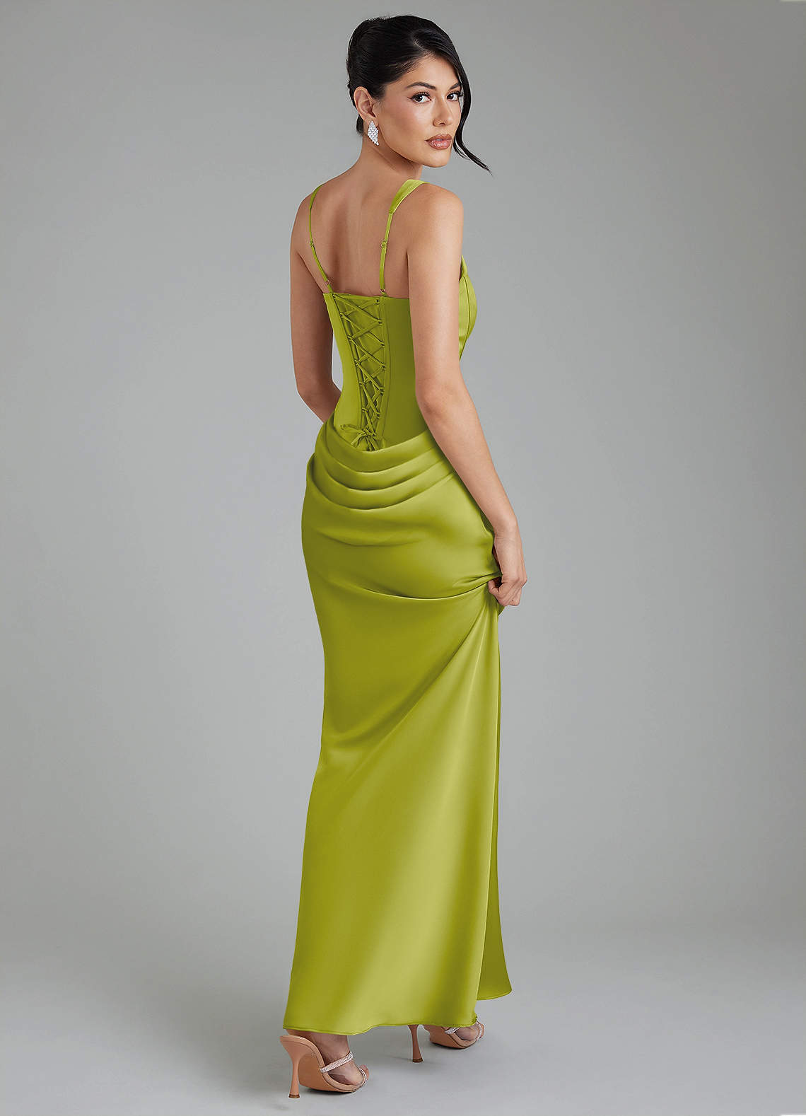 Etta Mermaid Square-Neck Stretch Satin Bridesmaid Dress in Lemongrass