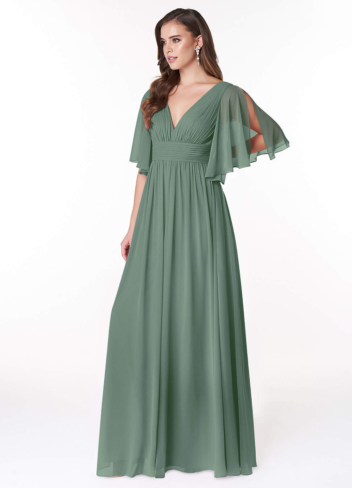 Temeka A-Line V-Neck Chiffon Bridesmaid Dress in Eucalyptus
