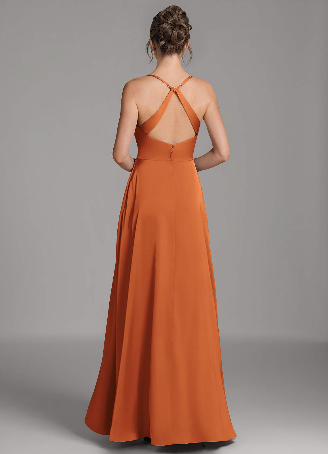 Frankie A-Line Scoop-Neck Stretch Satin Bridesmaid Dress in Cinnamon