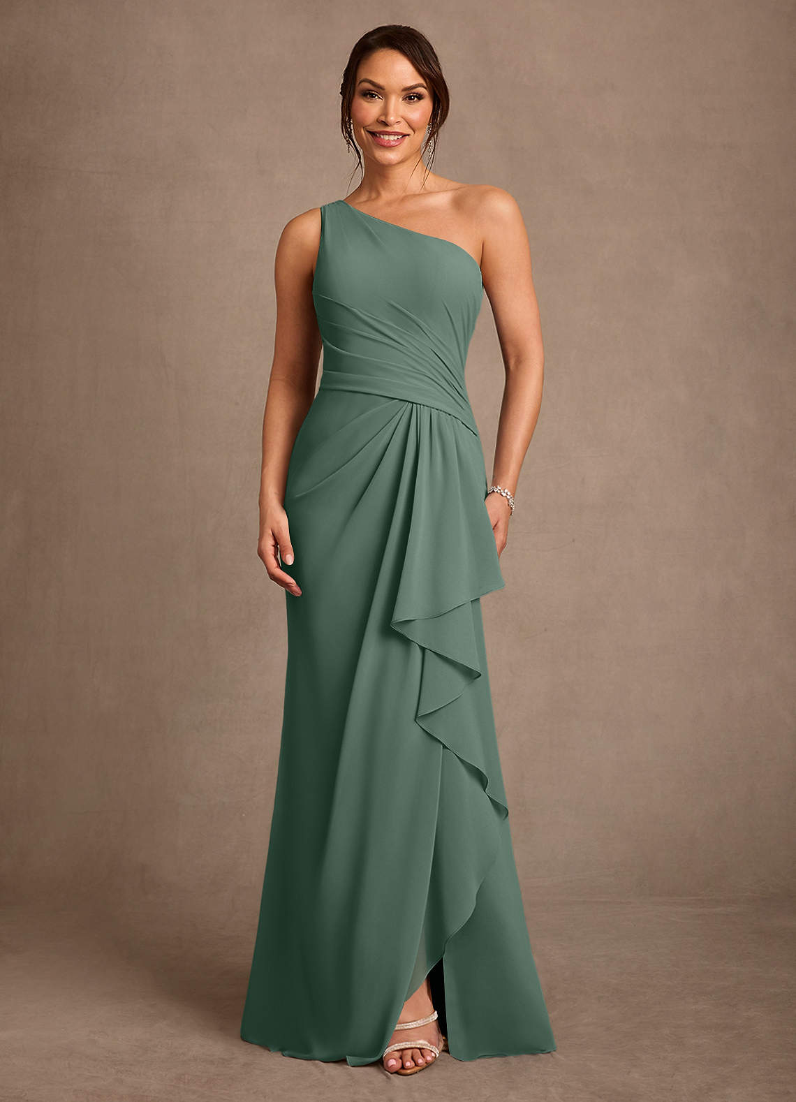 Floy Sheath One-Shoulder Chiffon Mother of the Bride Dress in eucalyptus