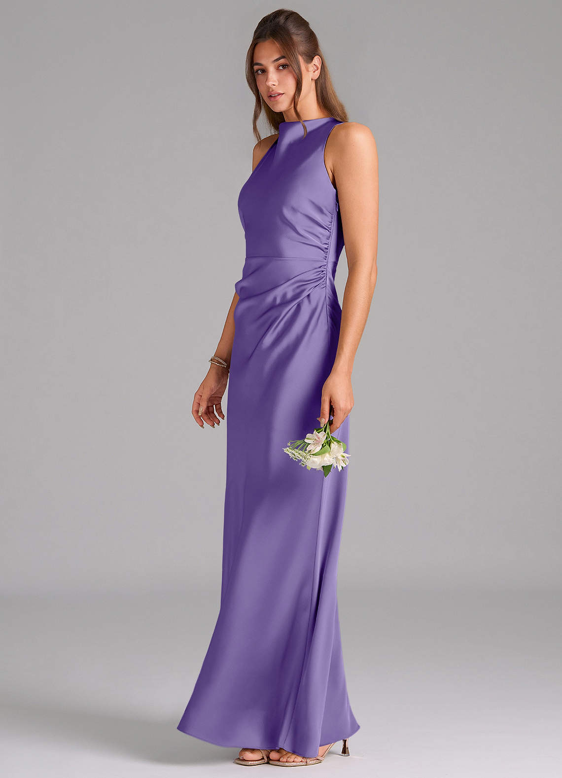 Evadne Sheath Scoop-Neck Stretch Satin Bridesmaid Dress in Tahiti