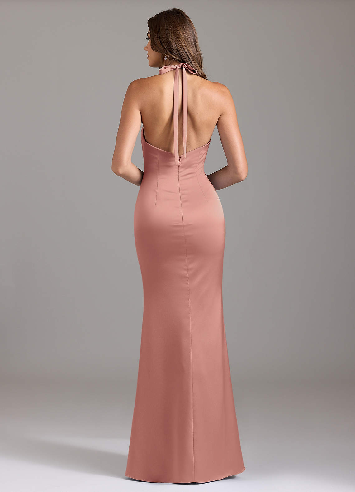 Valerie Mermaid V-Neck Stretch Satin Bridesmaid Dress in Rosette