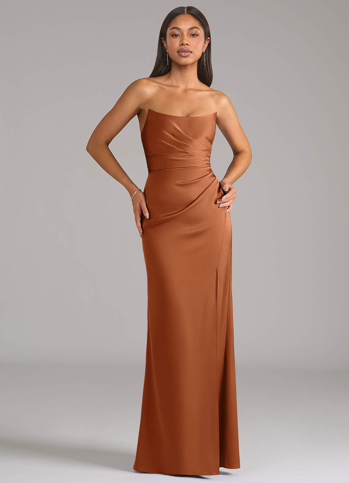 Marla Sheath Strapless Stretch Satin Bridesmaid Dress in Copper