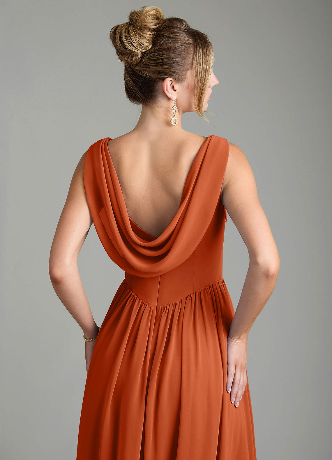 Novi A-Line Square-Neck Chiffon Bridesmaid Dress in Burnt Orange