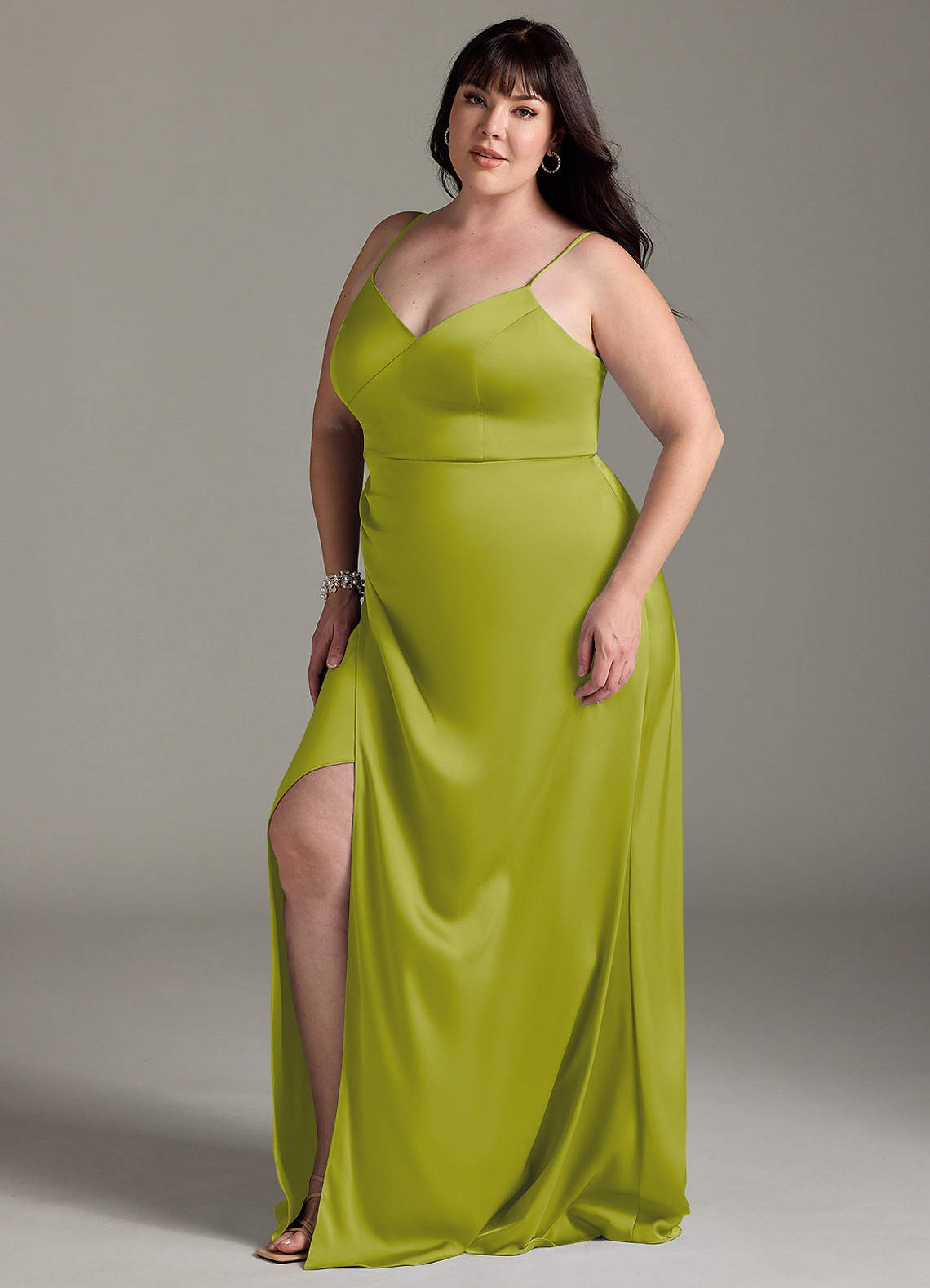 Marchella A-Line V-Neck Stretch Satin Bridesmaid Dress