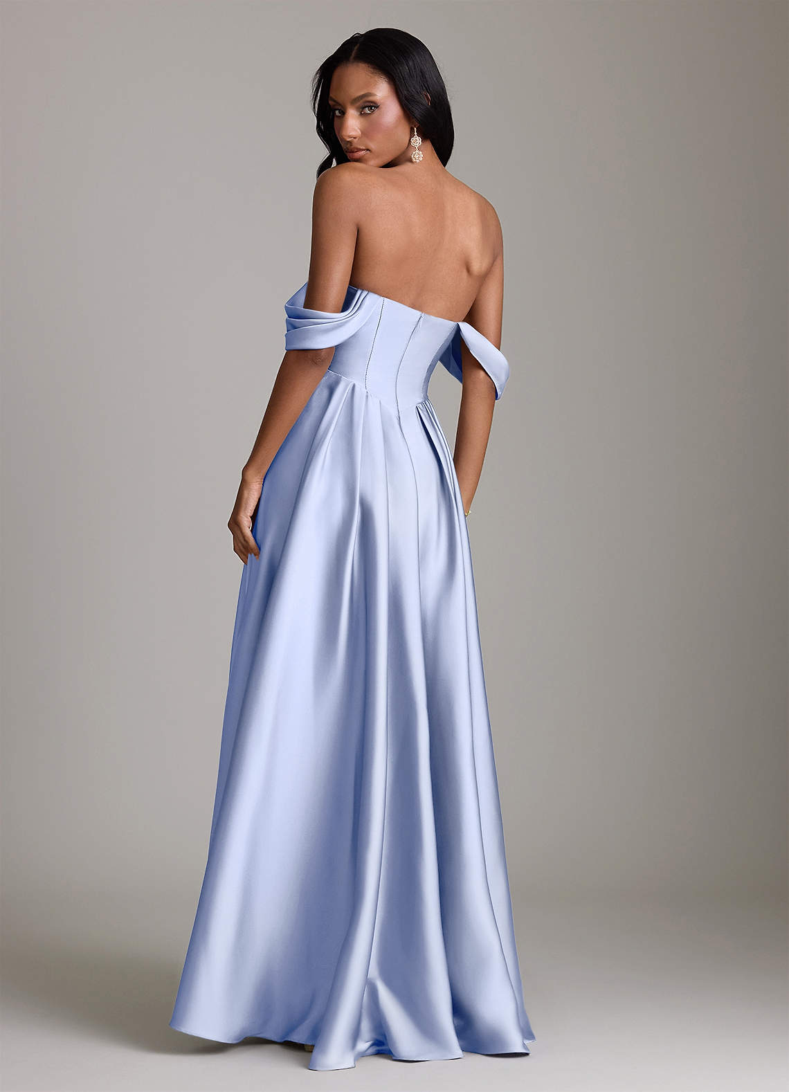 Loisa A-Line Off-the-Shoulder Stretch Satin Bridesmaid Dress in Ice
