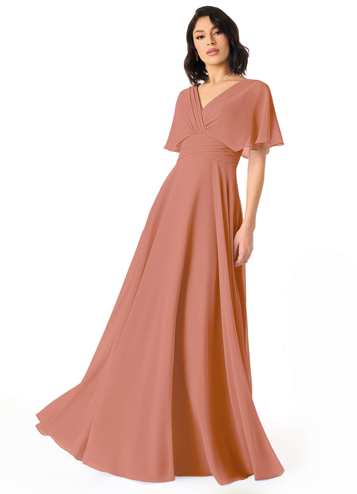 Pamela A-Line V-Neck Chiffon Bridesmaid Dress in MAI TAI