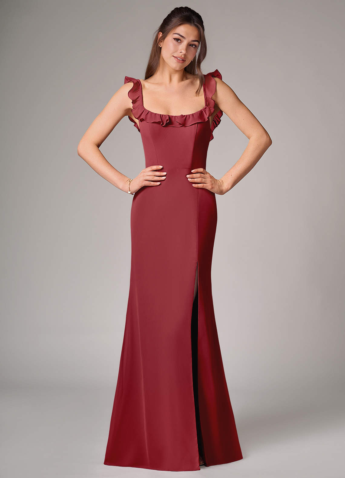 Callie Mermaid Scoop-Neck Chiffon Bridesmaid Dress in Pomegranate