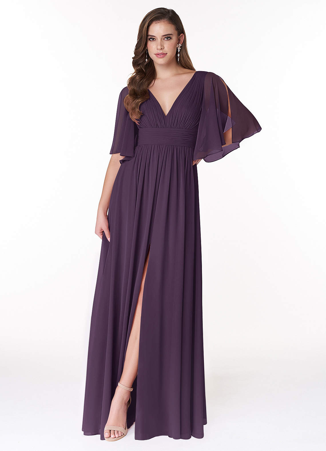 Temeka A-Line V-Neck Chiffon Bridesmaid Dress in Plum