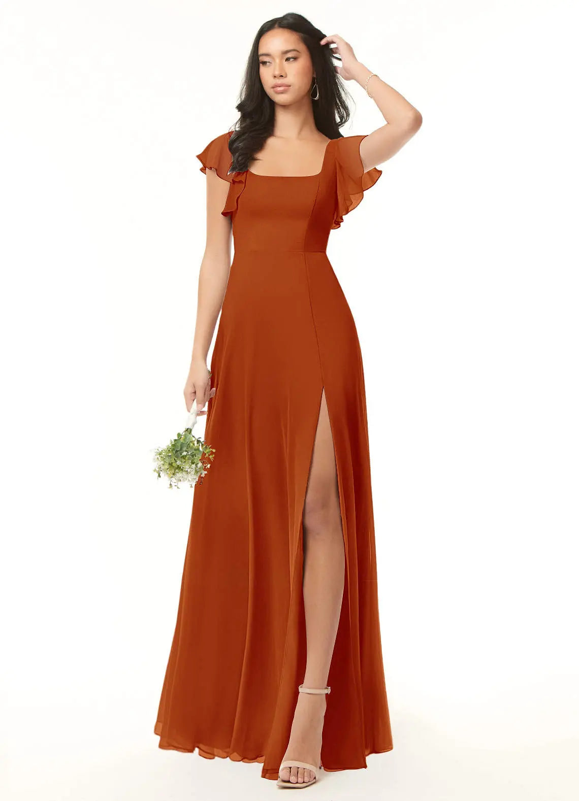Bondi A-Line Square-Neck Chiffon Bridesmaid Dress in Paprika