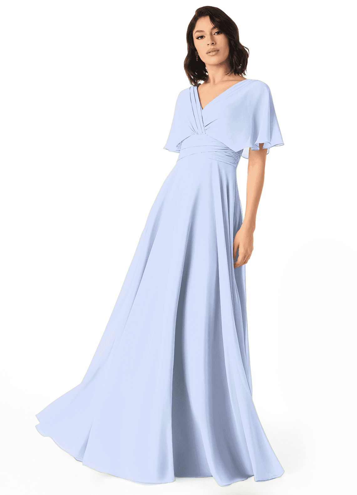 Pamela A-Line V-Neck Chiffon Bridesmaid Dress in Ice