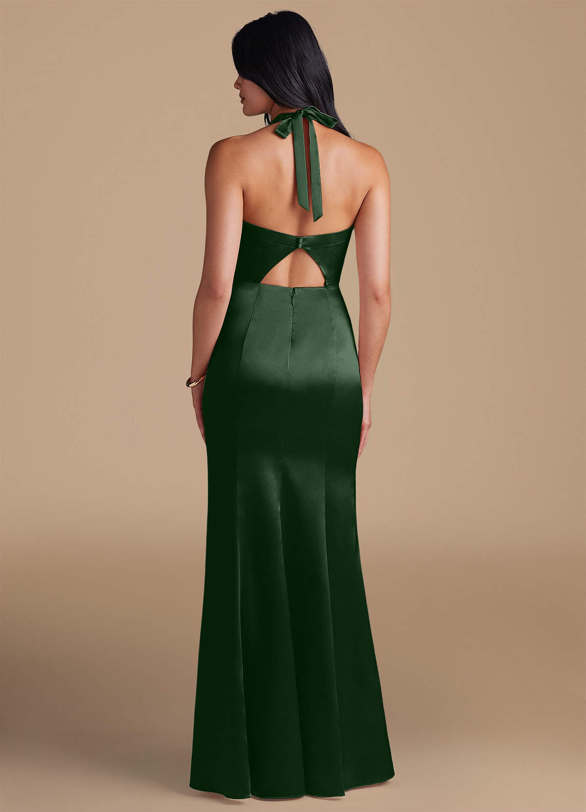 Emeria Sheath Halter Metallic Satin Bridesmaid Dress in Eucalyptus