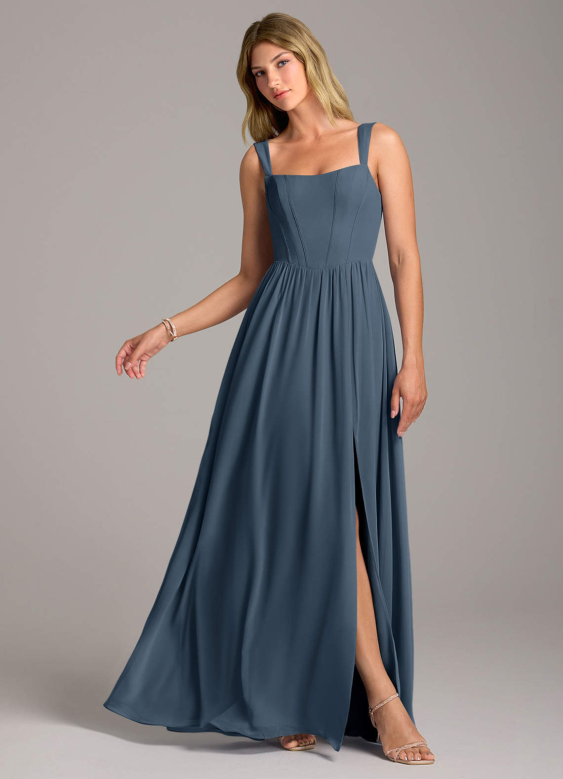 Rosaline A-Line Square-Neck Chiffon Bridesmaid Dress in Neptune