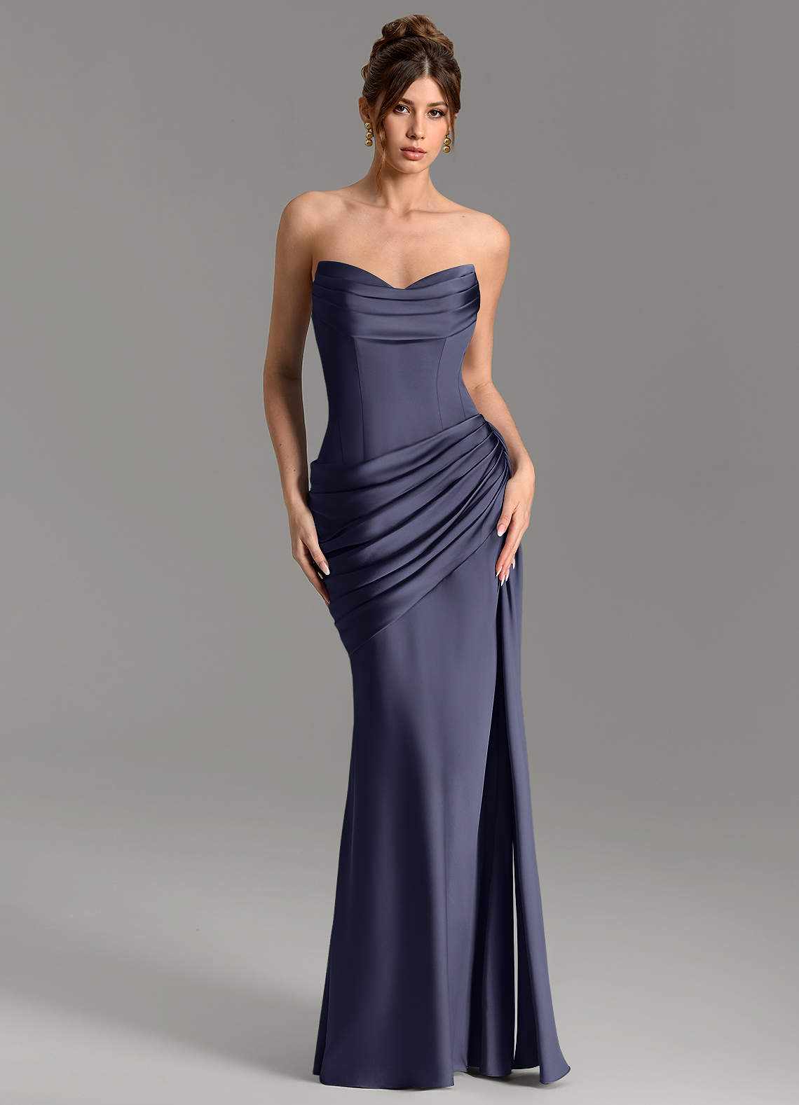 Zorah Mermaid Sweetheart Stretch Satin Bridesmaid Dress in Stormy