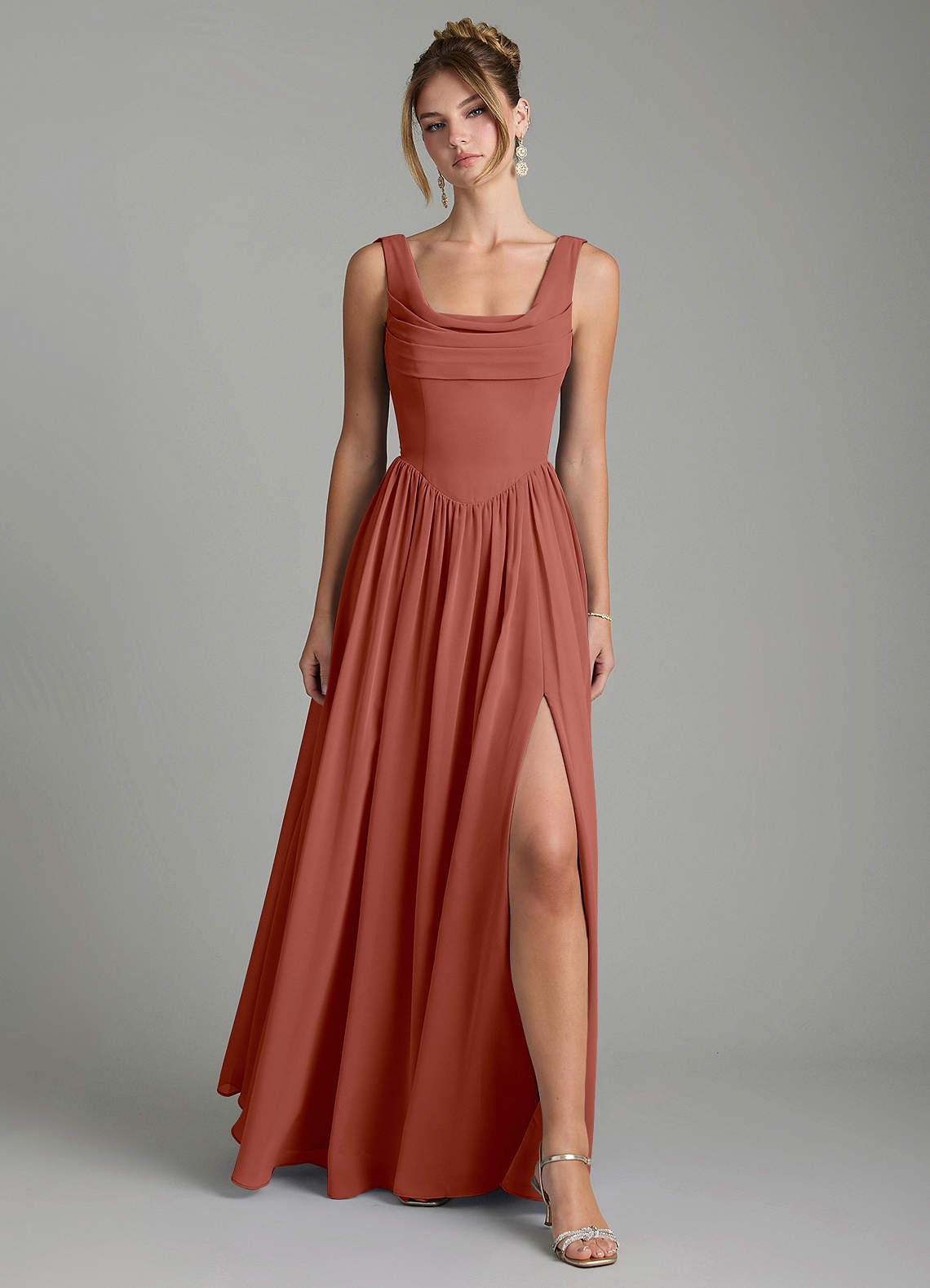 Novi A-Line Square-Neck Chiffon Bridesmaid Dress in Auburn
