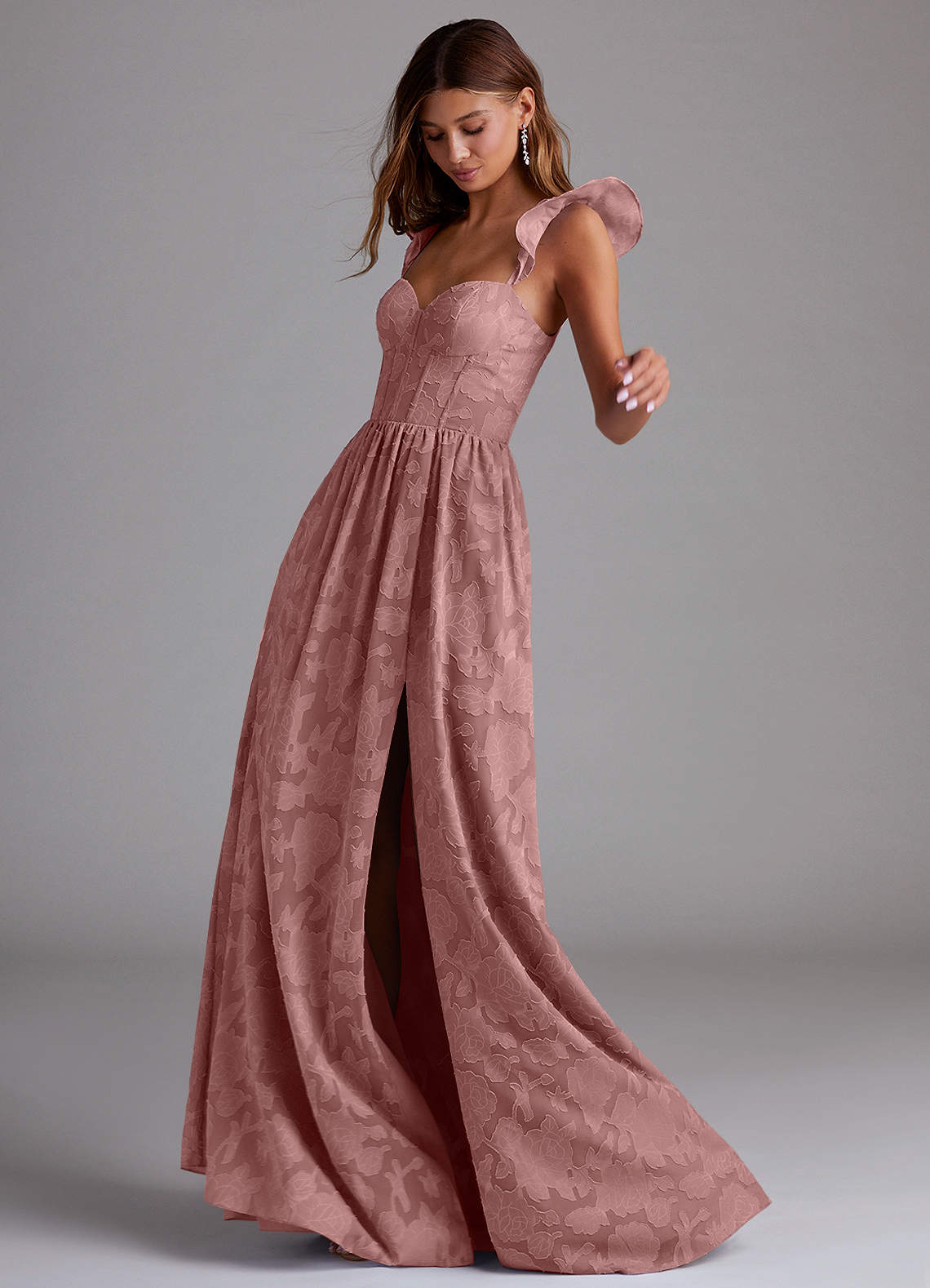 Denisse A-Line Sweetheart Floral Burnout Bridesmaid Dress in dusty rose