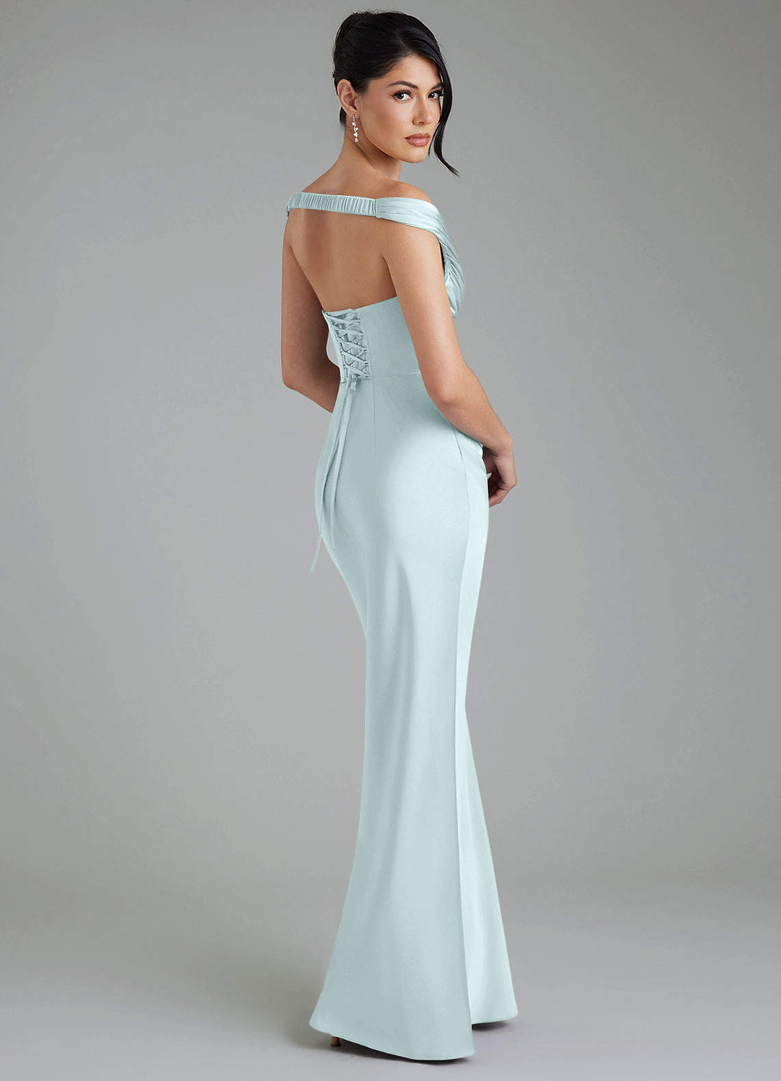 Stella Sheath V-Neck Stretch Satin Bridesmaid Dress in Sea Glass