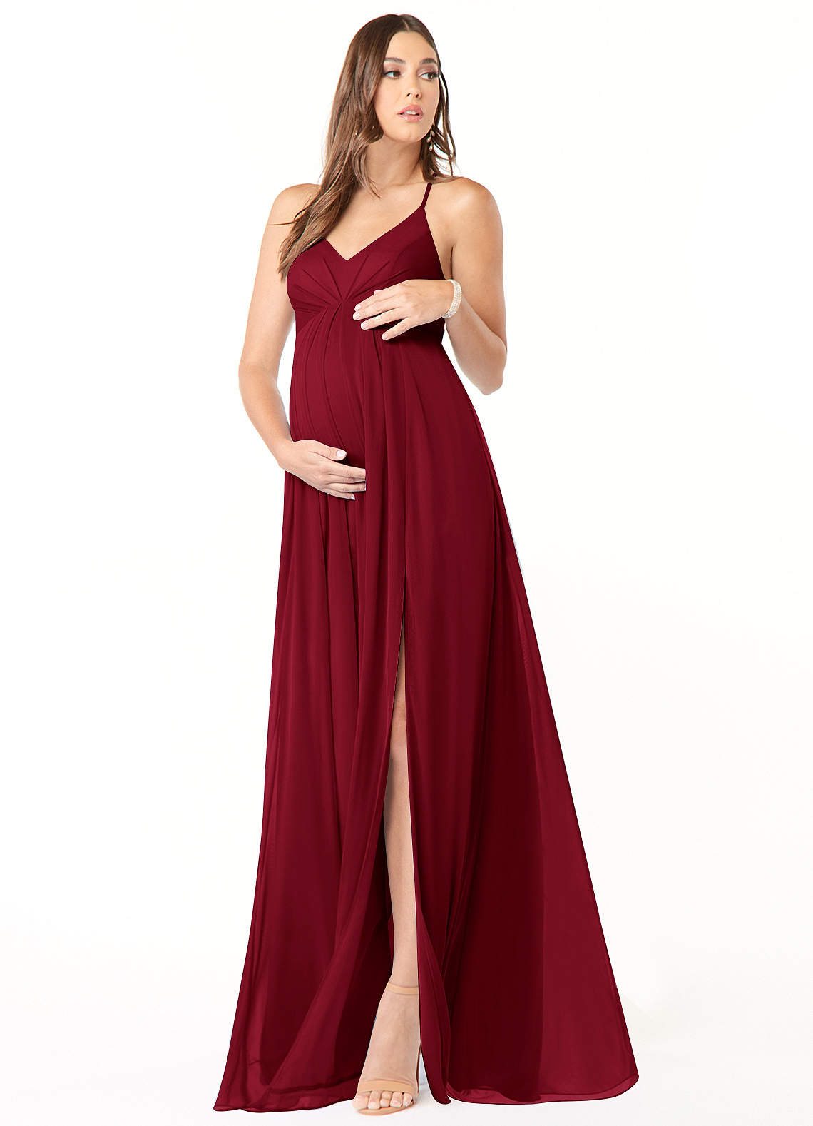 Annabelle A-Line V-Neck Mesh Bridesmaid Dress in Burgundy