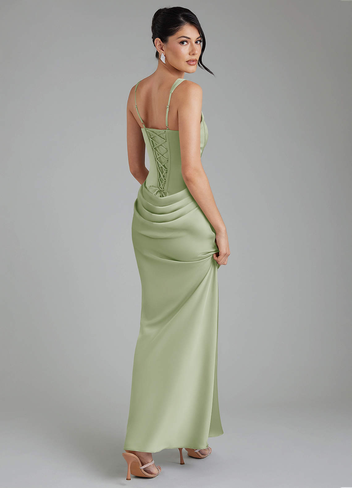 Etta Mermaid Square-Neck Stretch Satin Bridesmaid Dress in Dusty Sage