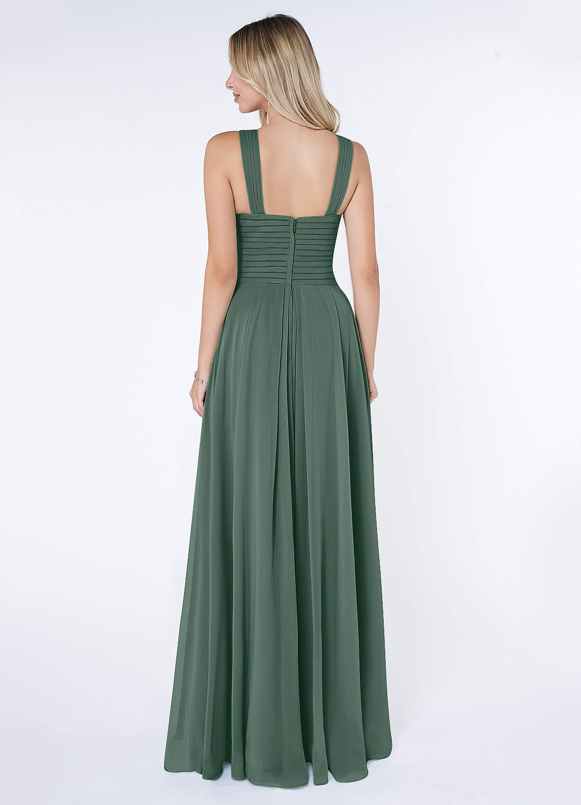 Kaleigh A-Line Halter Chiffon Bridesmaid Dress in Sea Moss