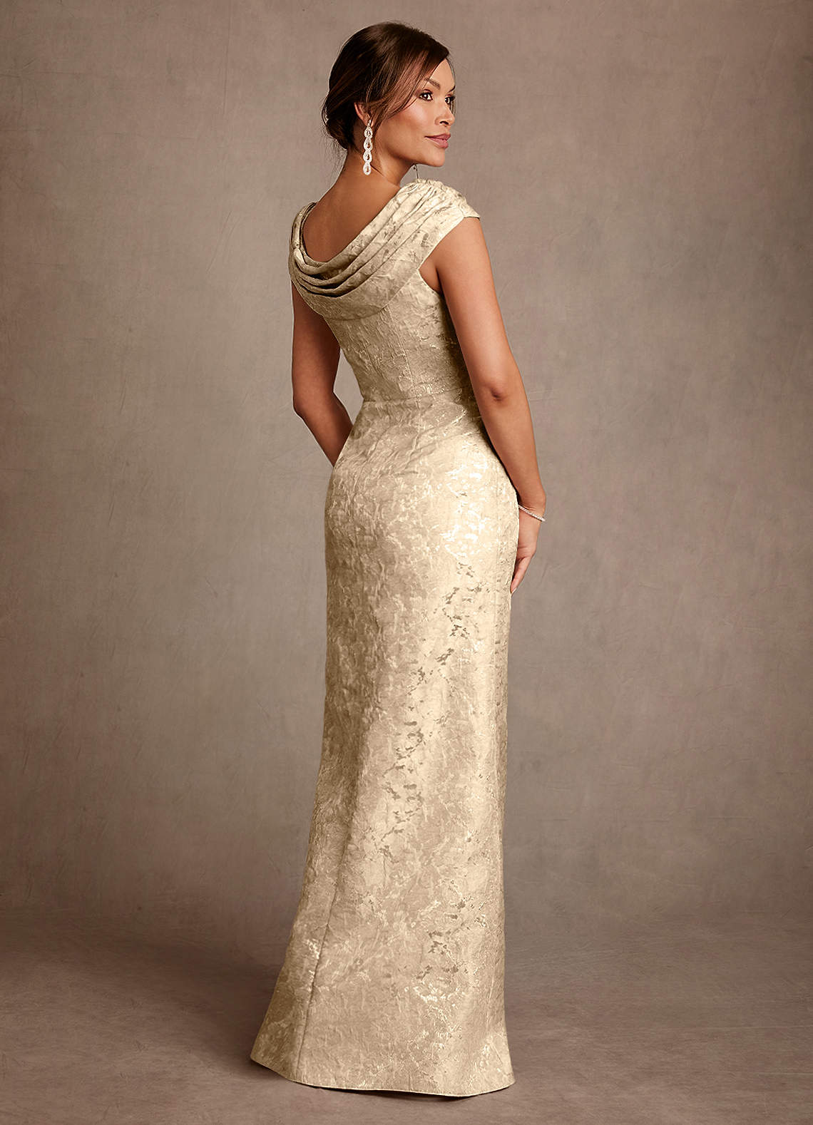 Irvine A-Line Scoop-Neck Jacquard Mother of the Bride Dress in champagne