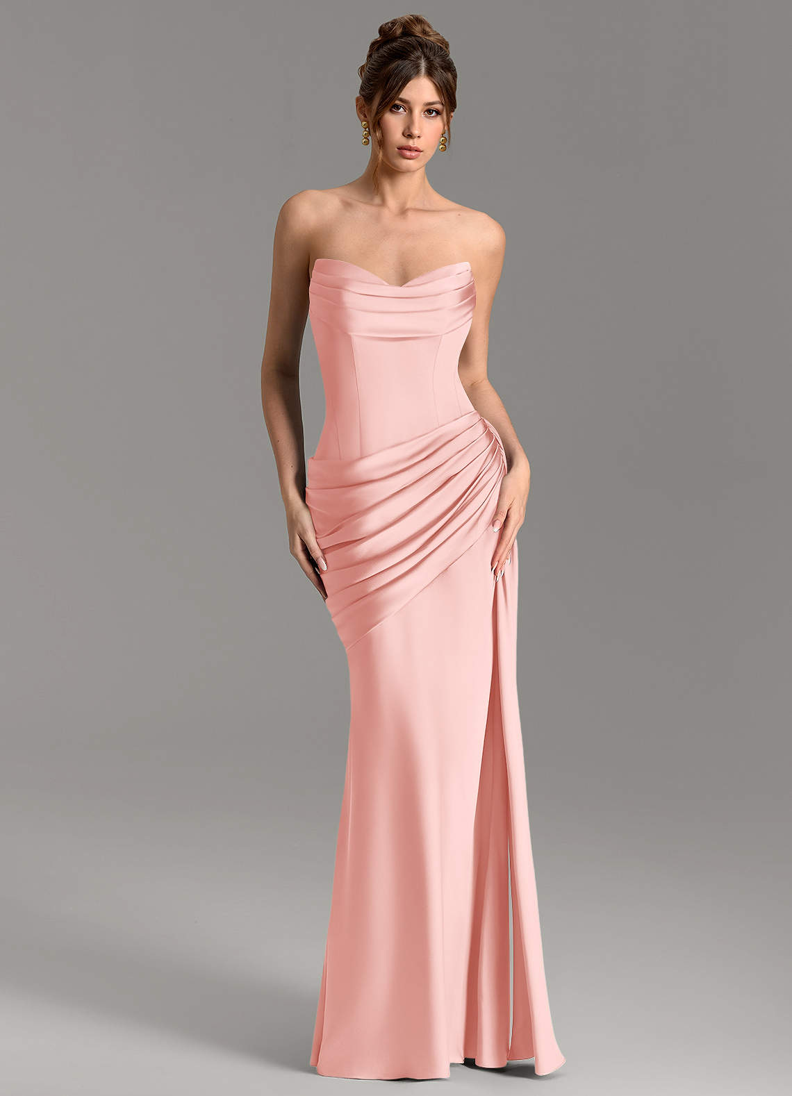 Zorah Mermaid Sweetheart Stretch Satin Bridesmaid Dress in Powder Pink