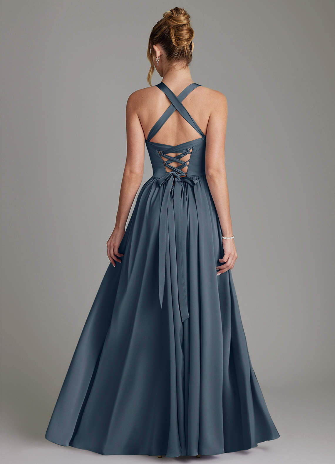 Francis A-Line V-Neck Stretch Satin Bridesmaid Dress in Twilight