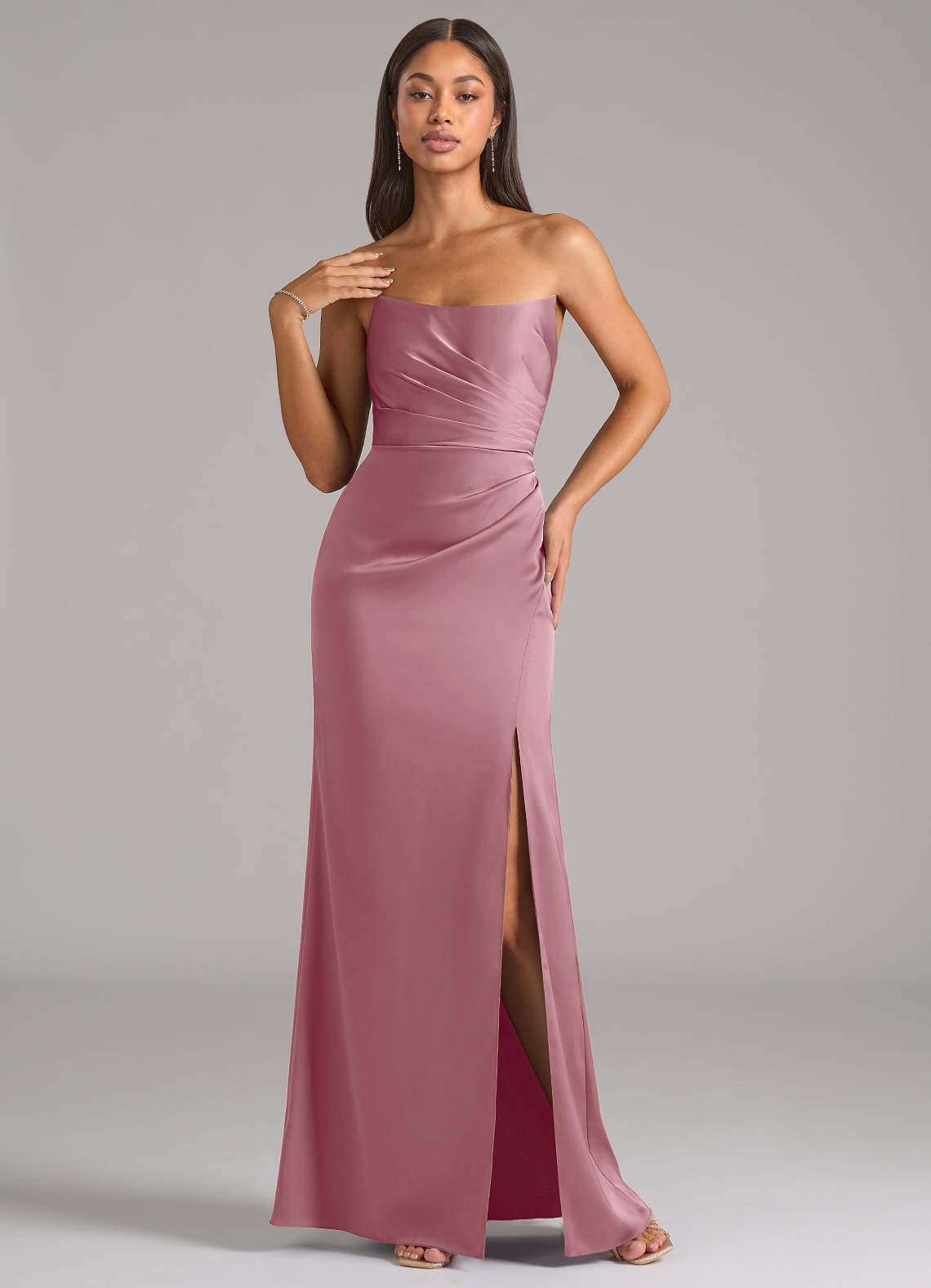 Marla Sheath Strapless Stretch Satin Bridesmaid Dress in Vintage Mauve