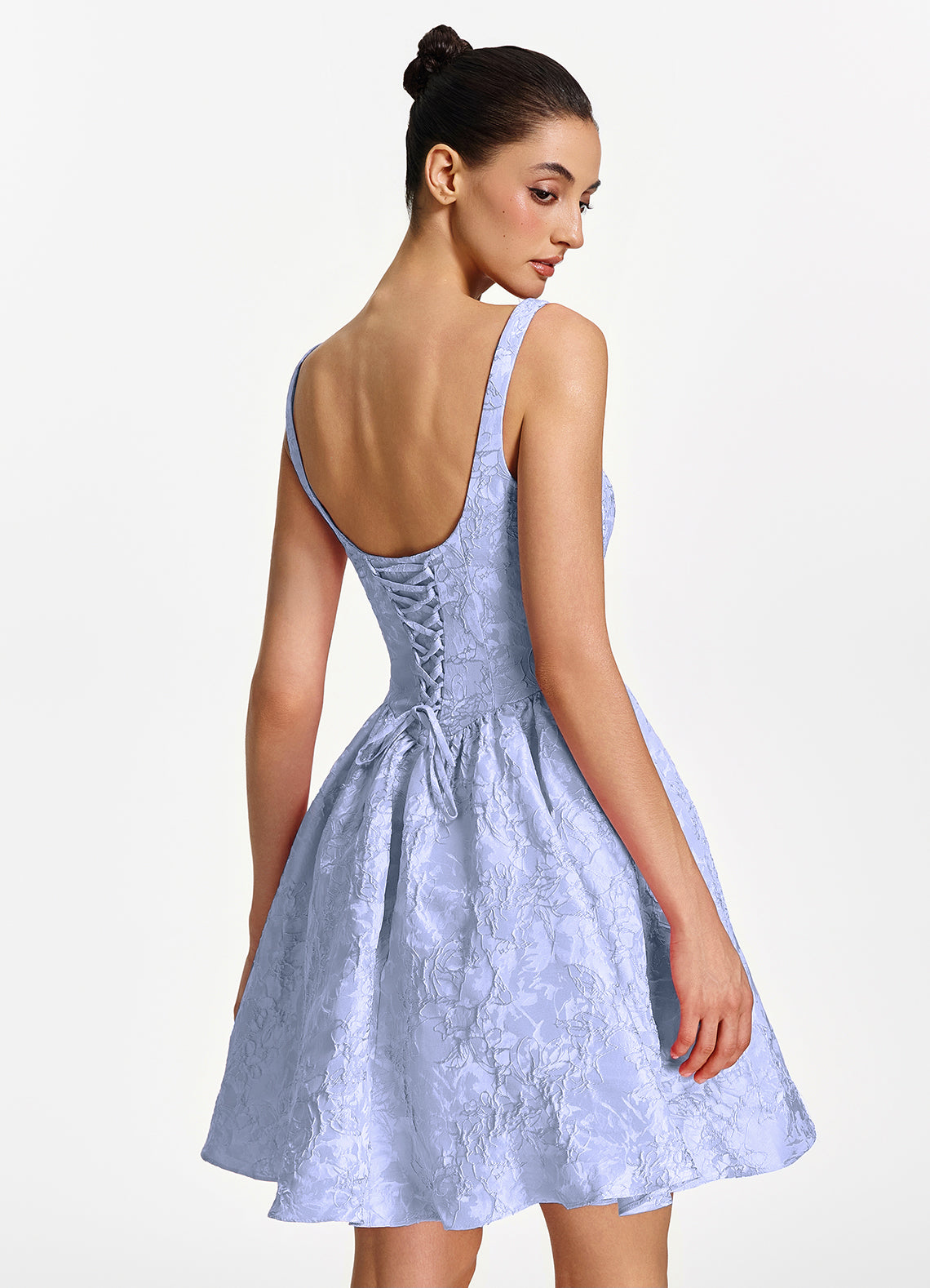 Lionelle Skater Mini Square-Neck Jacquard Prom Dress in Periwinkle - photo 2