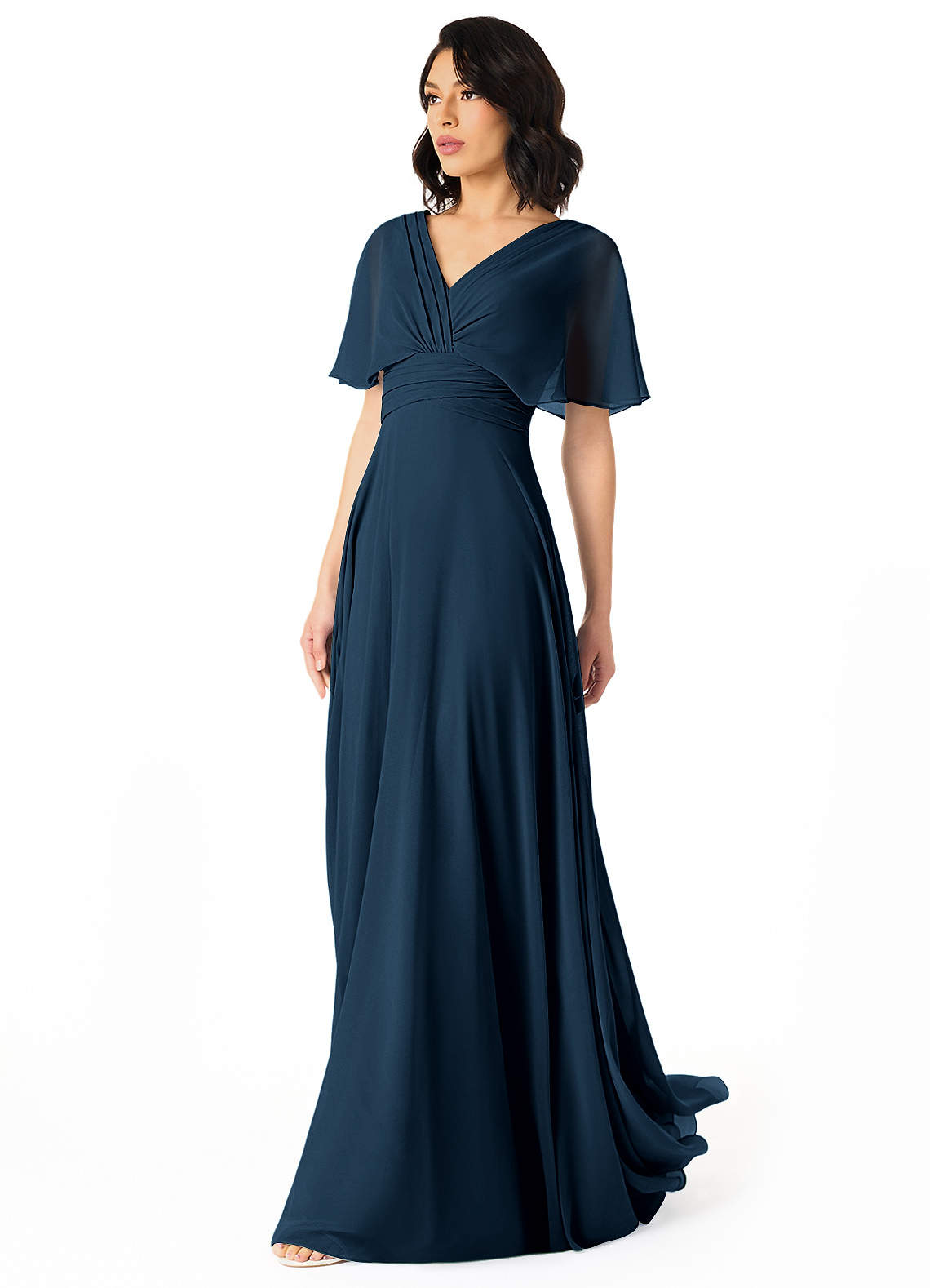 Pamela A-Line V-Neck Chiffon Bridesmaid Dress in Dark Navy