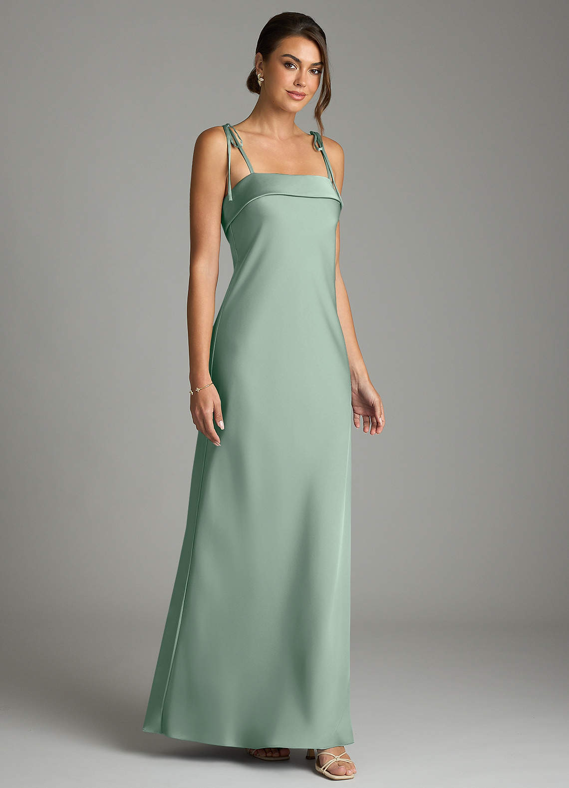 Ellia Sheath Straight-Neck Stretch Satin Bridesmaid Dress in Agave