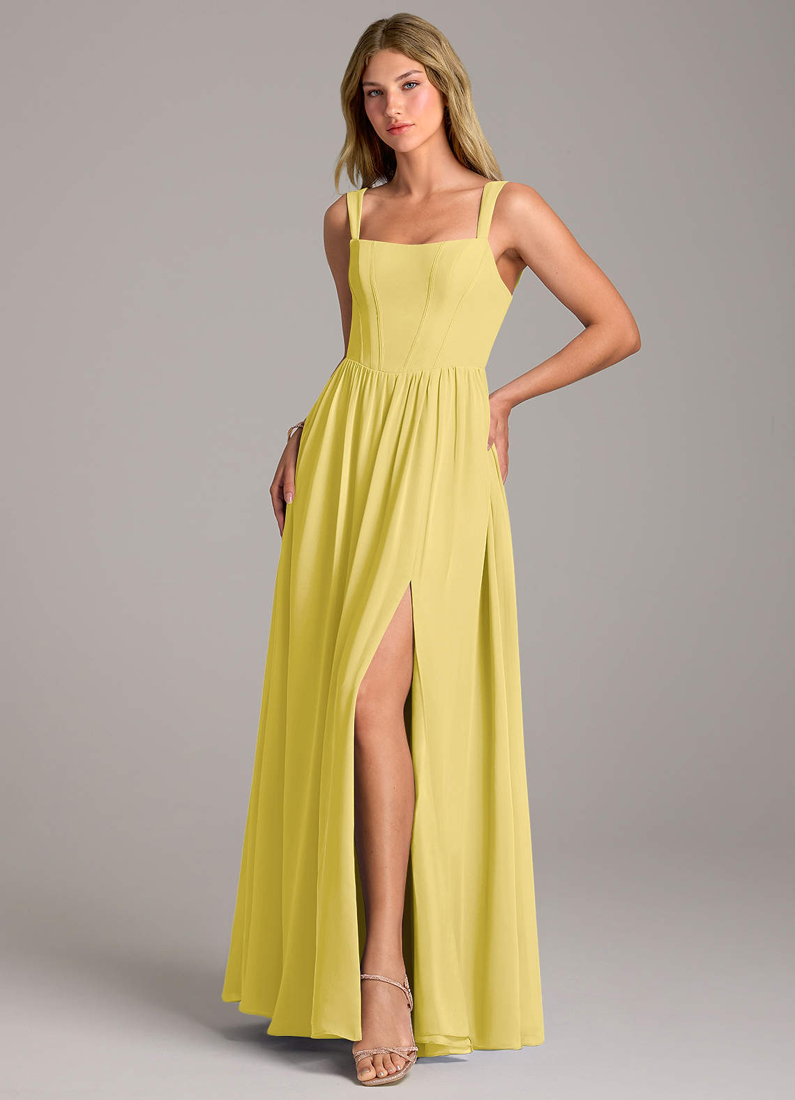 Rosaline A-Line Square-Neck Chiffon Bridesmaid Dress in Canary