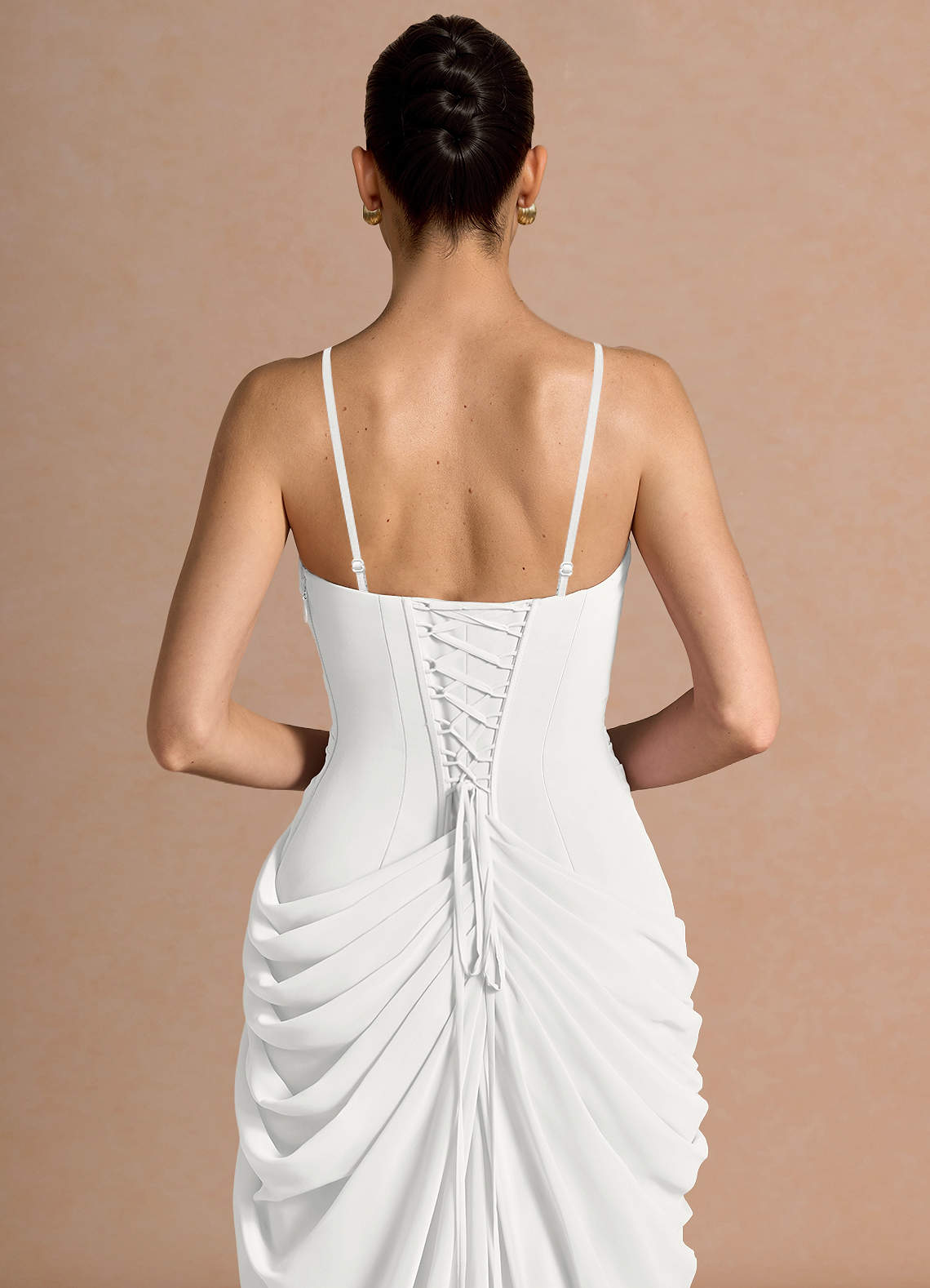 Kaavia Column Pleated Chiffon Midi Evening Dress in White