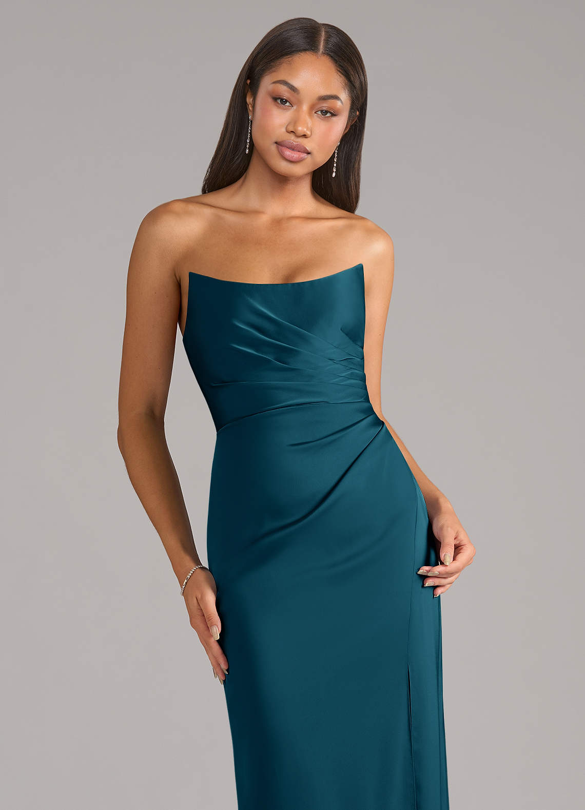 Marla Sheath Strapless Stretch Satin Bridesmaid Dress in Ink Blue