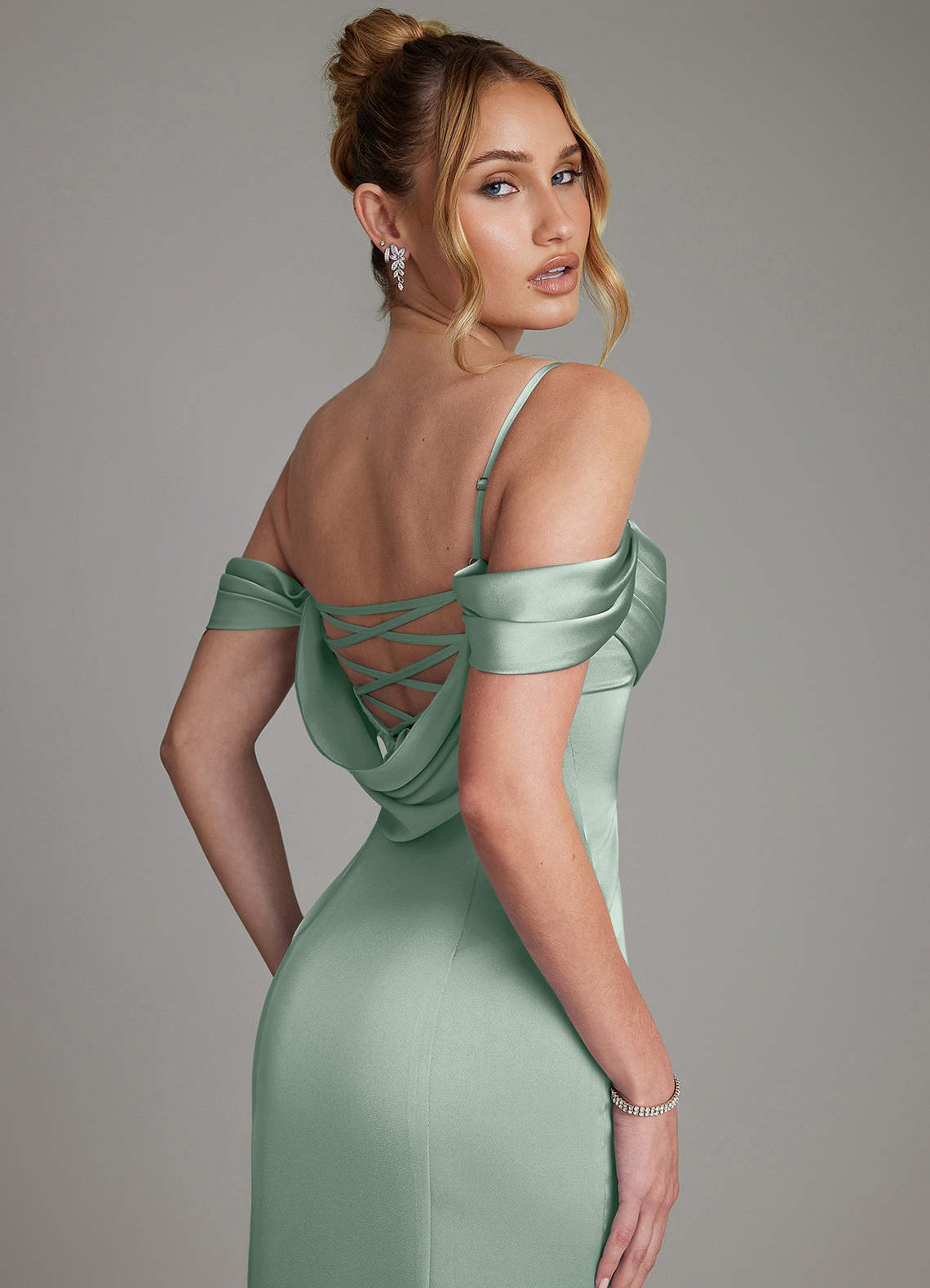 Nira Mermaid Sweetheart Stretch Satin Bridesmaid Dress in Agave