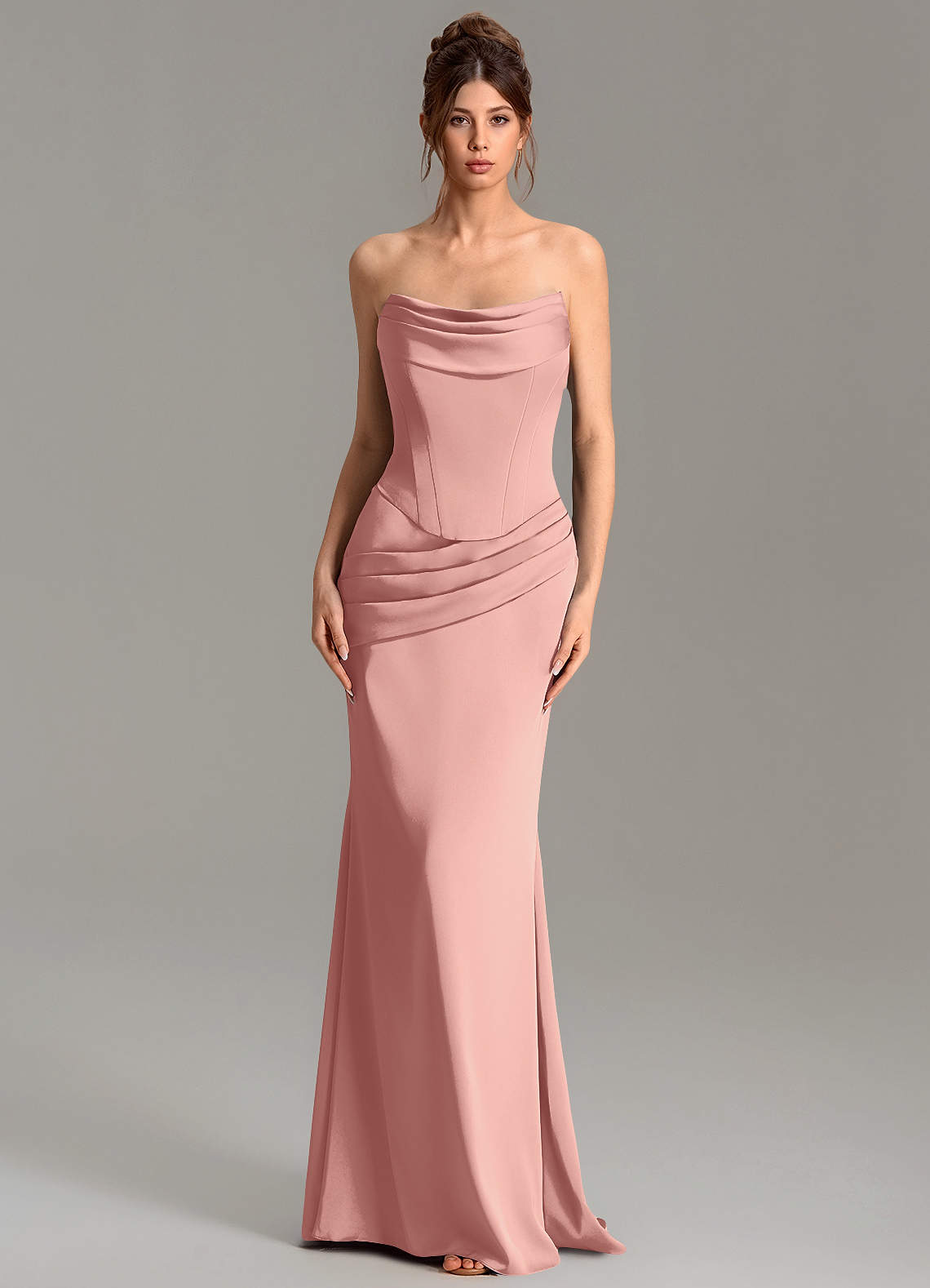 Adrienne Mermaid Cowl-Neck Stretch Satin Bridesmaid Dress in Rosette
