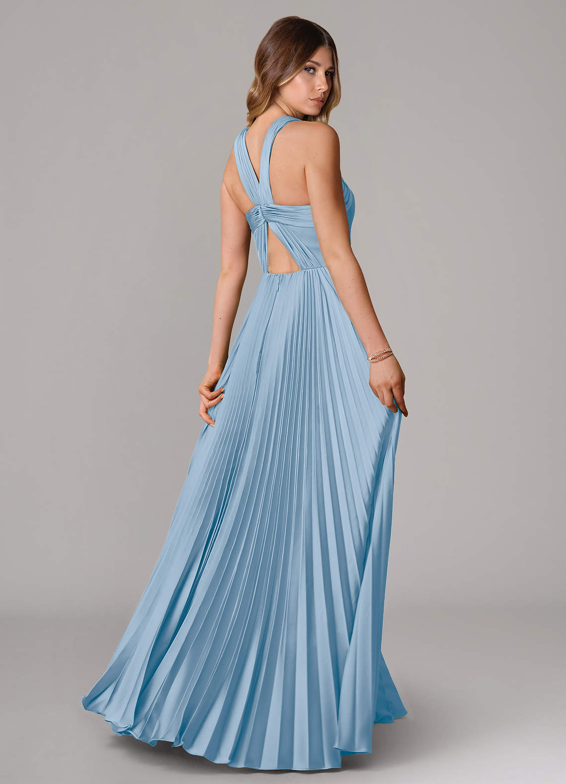 Afra A-Line Halter-Neck Stretch Satin Bridesmaid Dress in Powder Blue