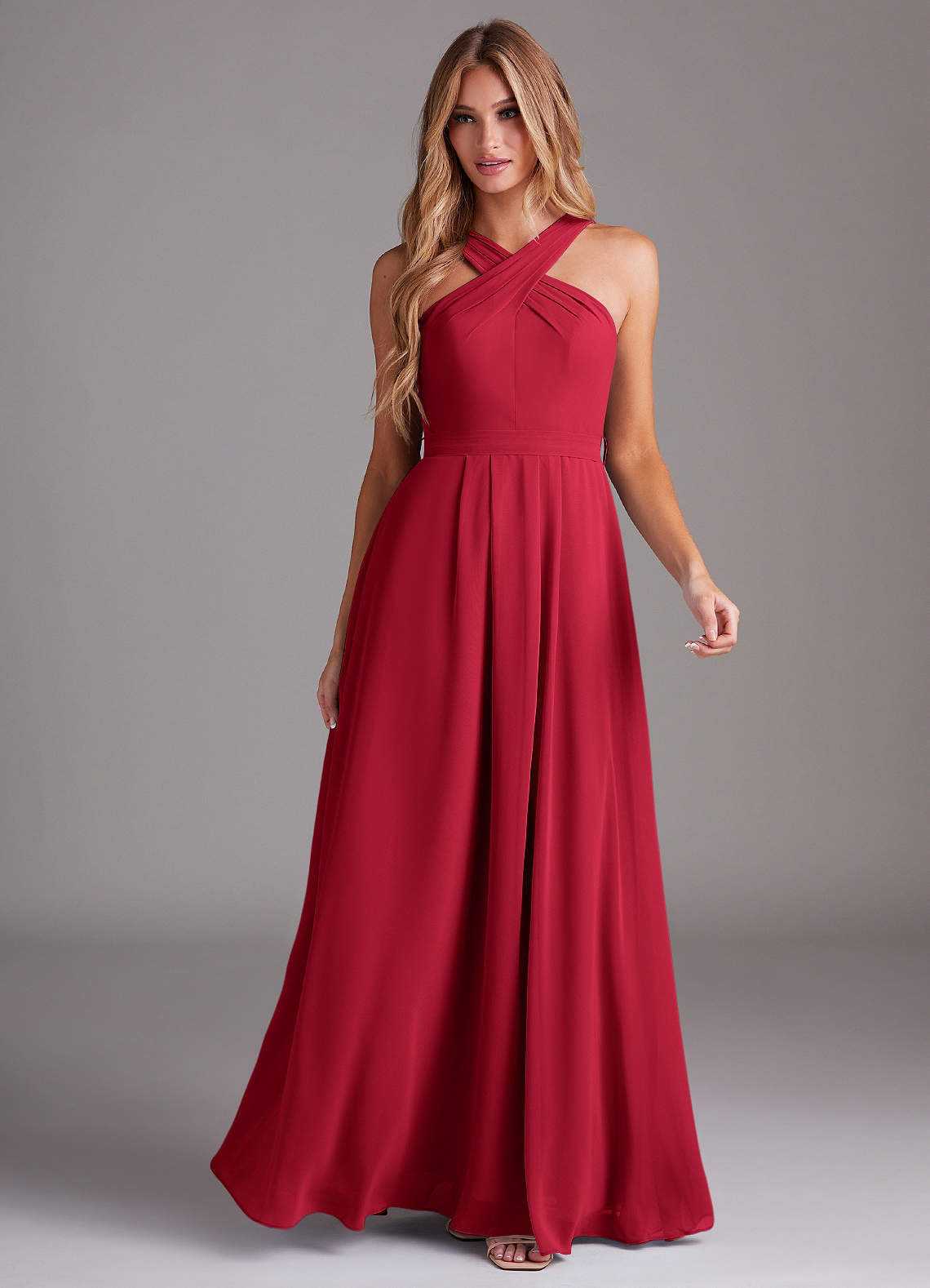 Dixie A-Line Halter Chiffon Bridesmaid Dress in Scarlet