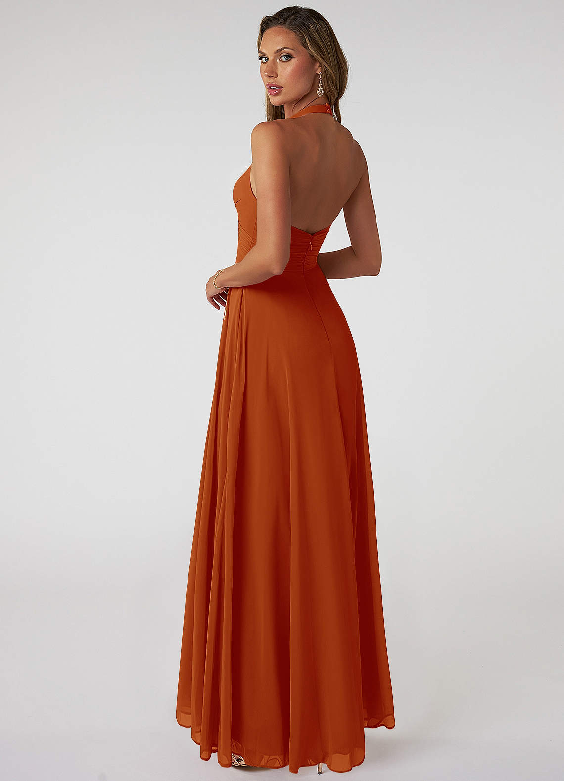 Tessie A-Line V-Neck Chiffon Bridesmaid Dress in Paprika