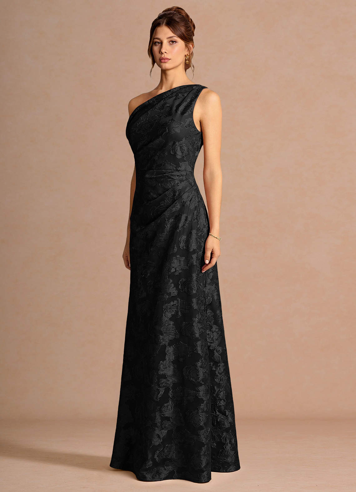Kismet Mermaid One-Shoulder Fil Coupé Wedding Guest Dress in Black