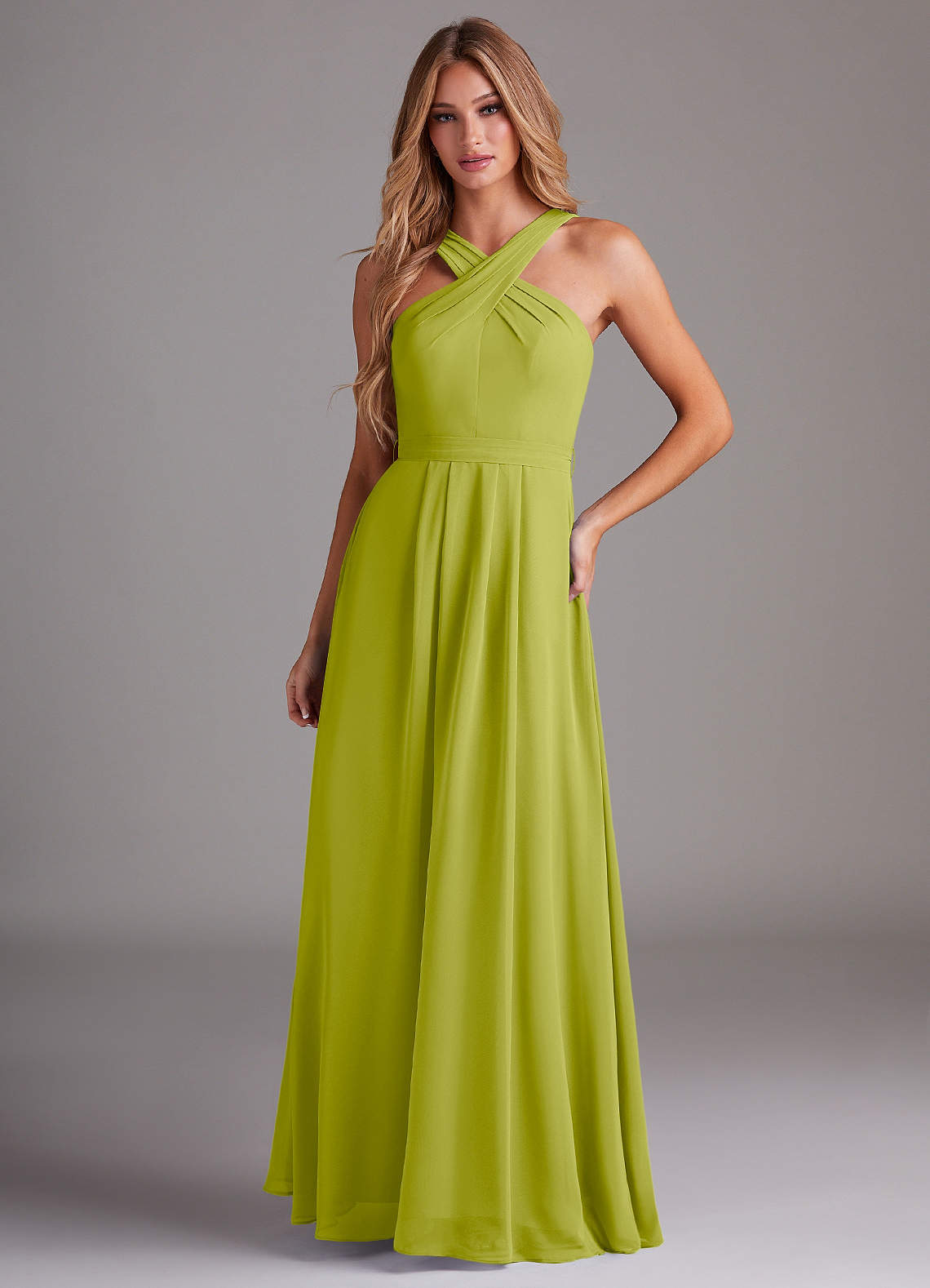 Dixie A-Line Halter Chiffon Bridesmaid Dress in Lemongrass