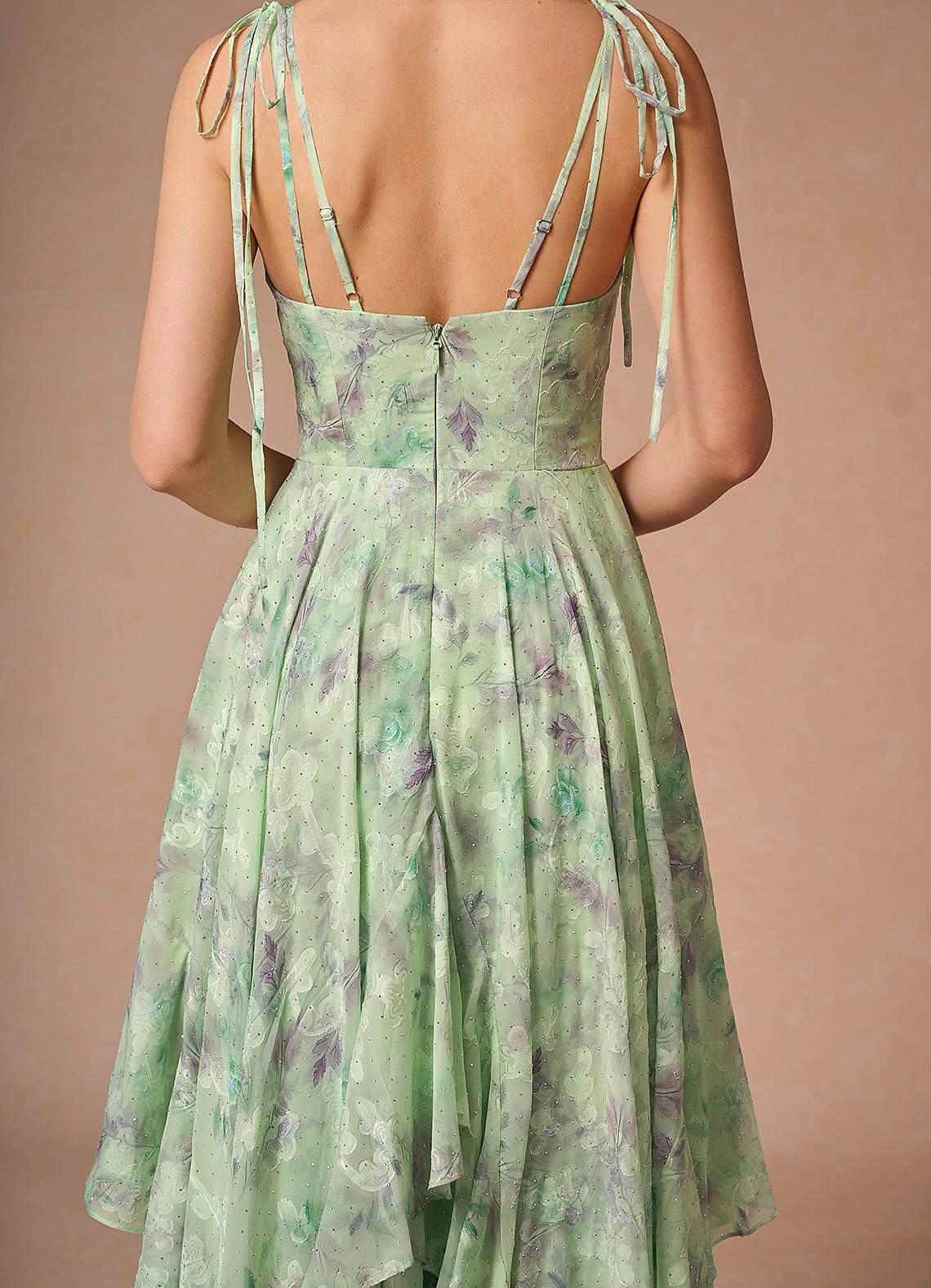 Harmony A-Line V-Neck Floral Fil Coupé Wedding Guest Dress in Sage Floral