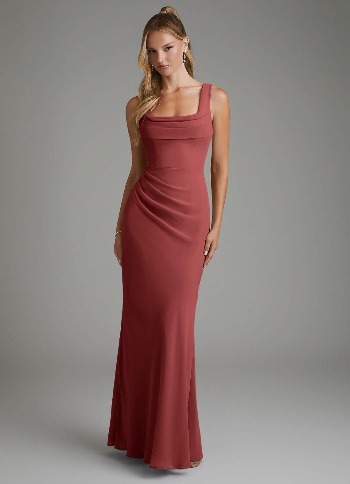Asa Sheath Square-Neck Chiffon Bridesmaid Dress in Terracotta