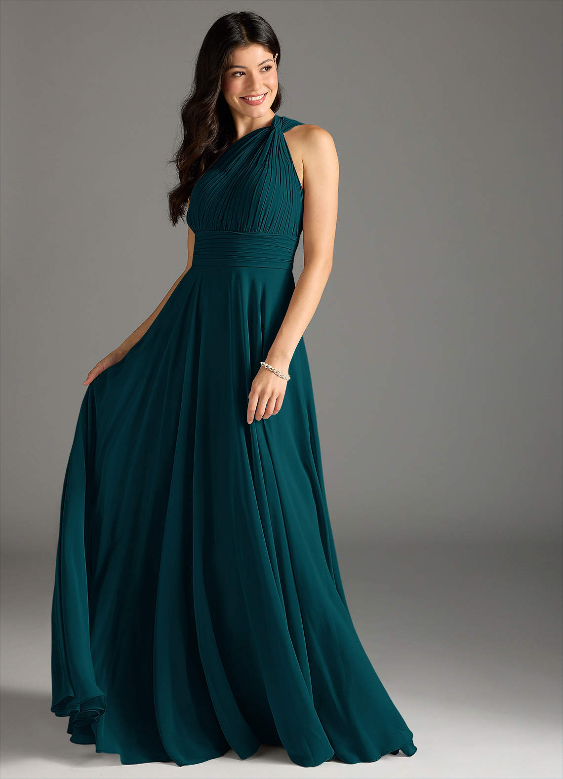 Charlize A-Line One-Shoulder Chiffon Bridesmaid Dress in Pine