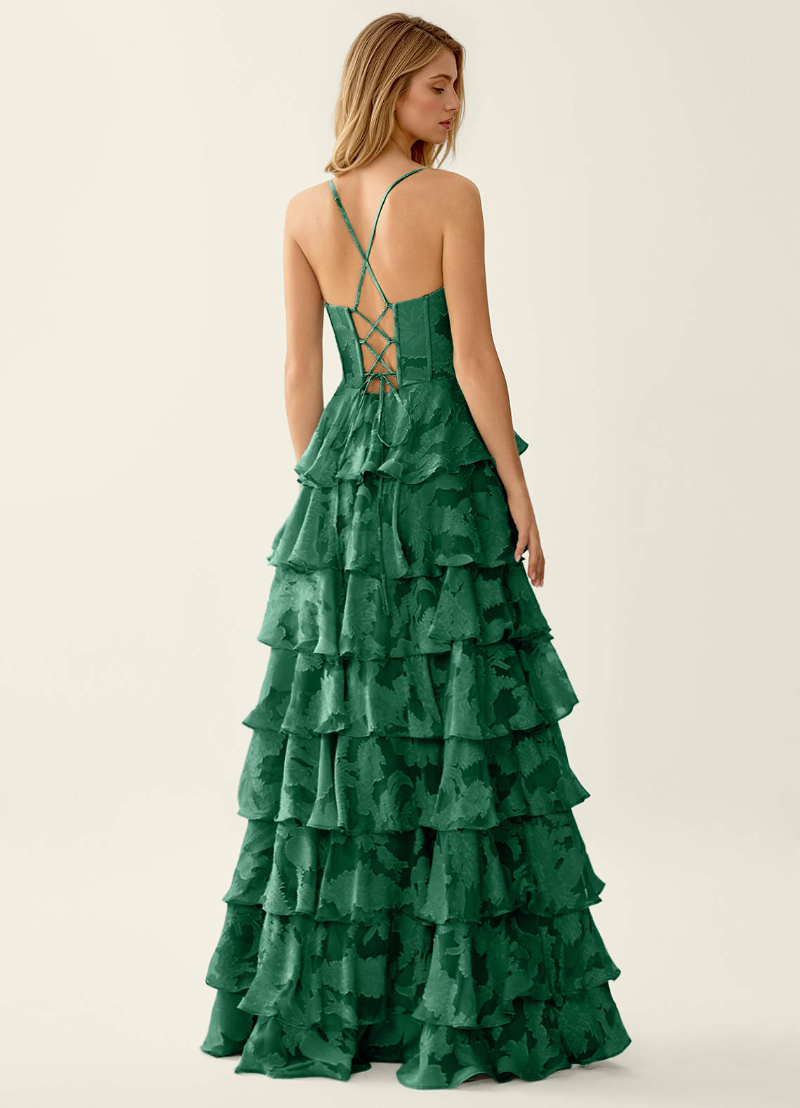 Wrenana A-Line Cowl-Neck Floral Burnout Evening Dress in Dark Green