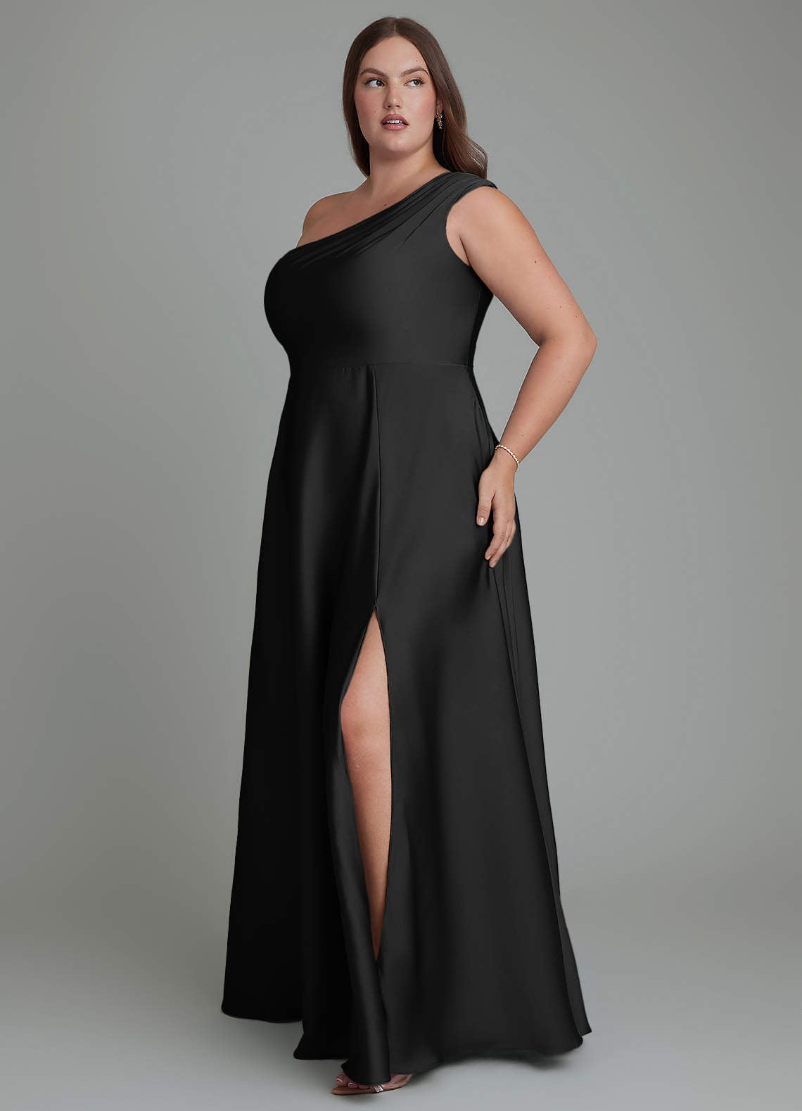 Melanie A-Line One-Shoulder Stretch Satin Bridesmaid Dress