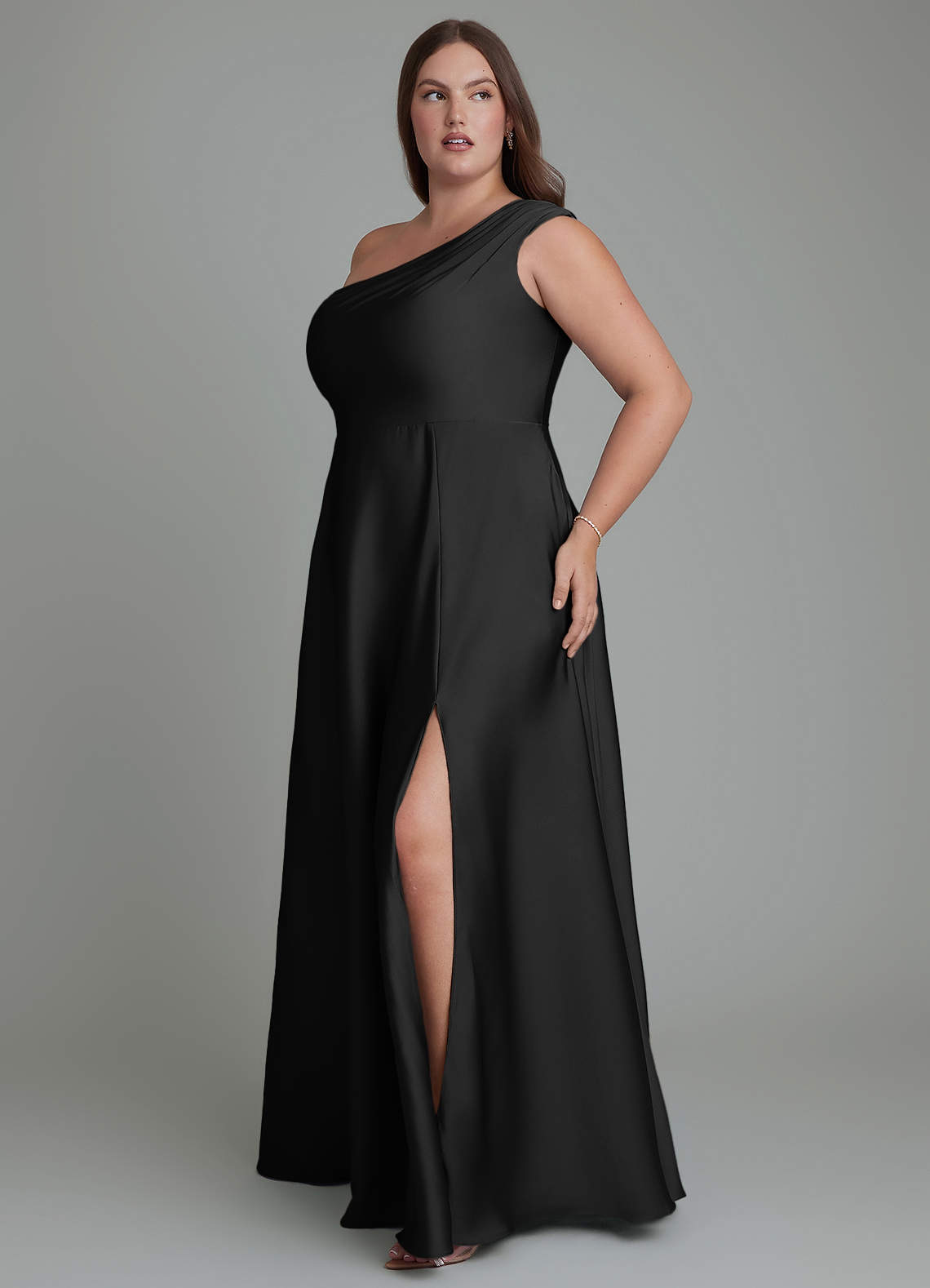 Melanie A-Line One-Shoulder Stretch Satin Bridesmaid Dress